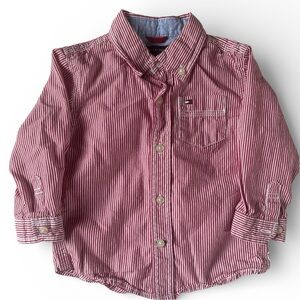 Tommy Hilfiger Baby Boy Red White Stripe Button Down Shirt 18M Cotton